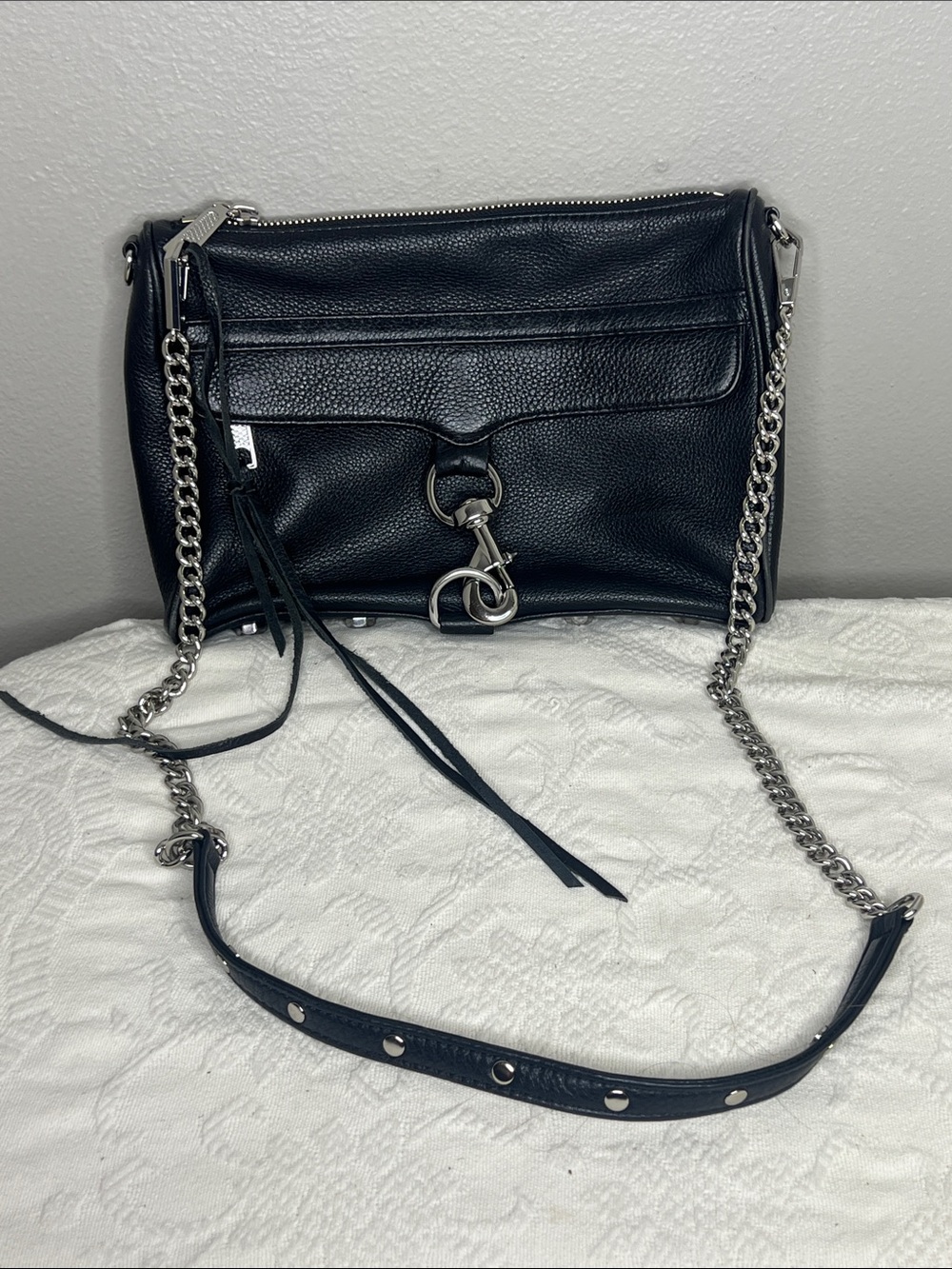 Rebecca Minkoff Black Pebbled Leather Chain Crossbody